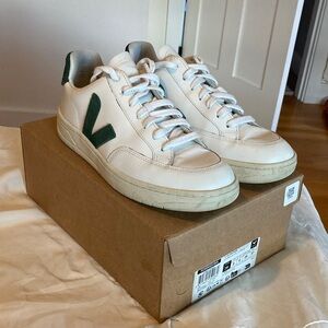 Veja V-12 Cream and Green Sneakers